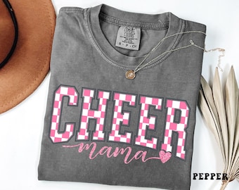 Checkered Cheer Shirt, Cheer Mama Tee, Cheerleader Mom Glitter Shirt, Mother Day Gift for Cheer Mom, Plaid Cheerleader Shirt, Game Day Shirt