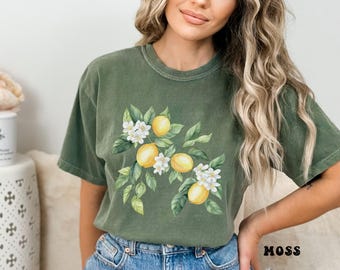 Vintage Lemon Comfort Colors T-shirt, Cottagecore Citrus Aesthetic Summer Tee, Boho Fruit Print, Vintage lemon t-shirt