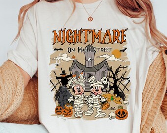 Retro Nightmare On Main Street Mickey Minnie Skeleton T-Shirt, Disney Halloween Trip 2025 T-Shirt, Mickey's Not So Scary Halloween T-Shirt
