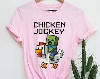 Chicken Jockey Minecraf Shirt;Kids Gamer Gift,Cartoon Graphic Tee,Minec Movie T-Shirt