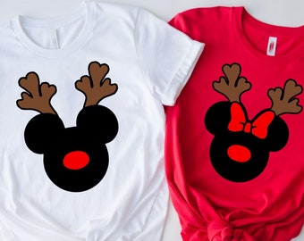 Christmas Mickey & Minnie Mouse Couple T-Shirt, Disney Couples Shirt, Disney Christmas, Matching Shirts, Couple Matching, Reindeer Family