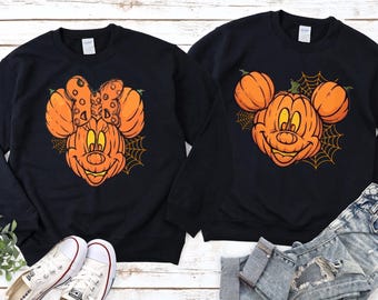Retro Disney Mickey Minnie Halloween Sweatshirt,Minnie Halloween Pumpkin Sweatshirt,Disney Halloween Couple Sweatshirt,Disneyland Halloween