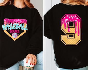 Sudadera personalizada para mamá de béisbol, sudadera para amantes de los deportes, sudadera para el Día de la Madre, sudadera con helado de béisbol, sudadera para mamá a la moda