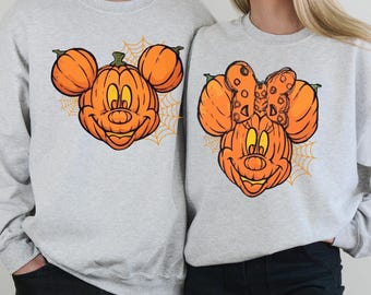 Retro Disney Mickey Minnie Halloween Sweatshirt,Minnie Halloween Pumpkin Sweatshirt,Disney Halloween Couple Sweatshirt,Disneyland Halloween