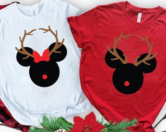 Christmas Mickey & Minnie Mouse Couple T-Shirt, Disney Couples Shirt, Disney Christmas, Matching Shirts, Couple Matching, Reindeer Family