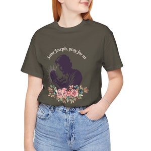 St Joseph T-shirt, Saint Joseph and Baby Jesus, Catholic tshirt, , St. Joseph Catholic Saint.Women&#39;s &#39;Saint Joseph, Pray for Us&#39; T-shirt