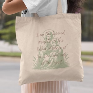Geliebte Tochter-Einkaufstasche, Jungfrau Maria-Tasche, katholische Tasche, religiöses Geschenk, Unisex-Andachtstasche, vom Glauben inspiriert, christliche Umhängetasche