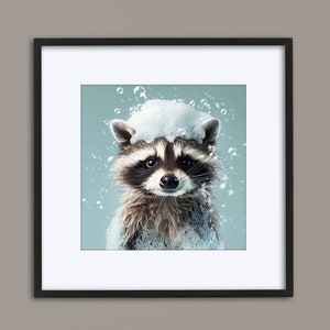 Raccoon Poster – Funny Bathroom Decoration, Digital Wall Art, Animal Motif for Bathroom, Bathroom Mural, Moving Gift