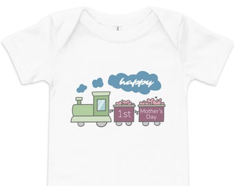 1st Mothers Day - Train Themed Onesie - Surprise Outfit for Mom's Special Day - Gifts for New Mama - Baby Shower