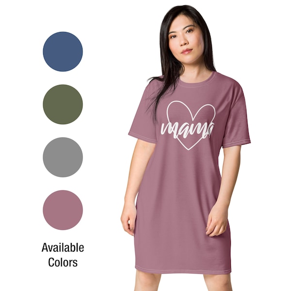 T-Shirt Dress - Mama Heart - Sizes XXS to 6XL - Gift for Mom - Women's Apparel - Casual Trendy Clothing - Long Tee Shirt