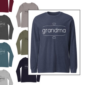 Grandma Long Sleeve Tee - Captured Hearts - Sizes XS to 2XL - Gift for  Grandmother - Women&#39;s Apparel - Crew Neck Long Sleeve T-Shirt