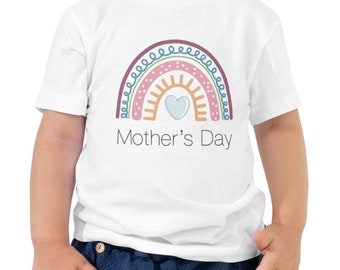 Rainbow Themed Mothers Day Shirt - White or Pink Options - Surprise Mom - Joyful Happy Gift for Mama - Kids Clothing T-Shirt