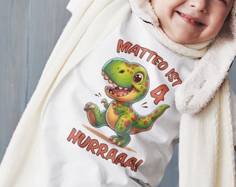Gift T-Shirt for Birthday T-Shirt Personalized for Boy Dino T Shirt for Children Dinosaur Shirt Personalized 4 Years