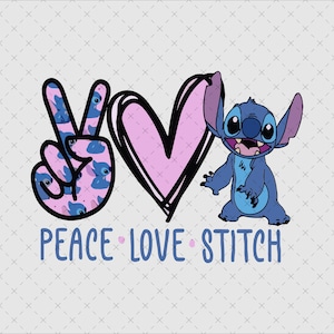 Frieden Liebe Stich Png, niedliches Cartoon-Design, bunte Friedenssymbol Kunst, Liebes-Themen Clipart, Stich inspiriert Sublimation, digitaler Download