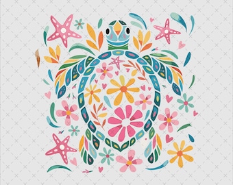 Floral Sea Turtle PNG, Boho Summer Design (Digital Download)