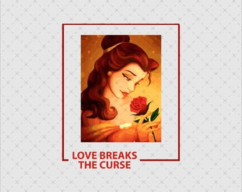 Belle Love Breaks the Curse Png Svg, Beauty Beast Princess, Instant Download, Rose Fan Art File
