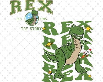 Rex dinosaurus dubbelzijdig shirt png-svg, instant download, retro groene dino-afbeelding, fan-sublimatiebestand