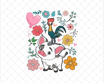 Pua and Hei Hei Png Svg, Moana Clipart, Instant Download, Floral Cartoon Shirt Print File