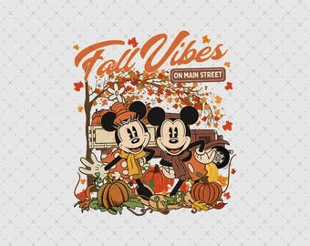 Mickey and Minnie Fall Vibes Main Street Png, Digital Download, Retro Autumn Pumpkin Design, Shirt Print