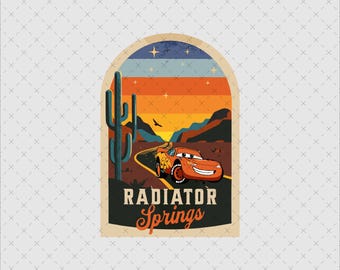 Radiator Springs Lightning McQueen Png Svg, Instant Download, Desert Road Retro Car, Family Trip Shirt Print