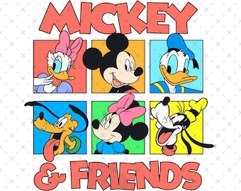 Mickey and Friends Group Png Svg, Instant Download, Retro Character Tee, Family Vacation Shirt Print