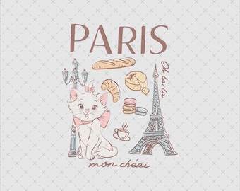 Marie Cat Paris Instant Download PNG SVG, Aristocats Fan Art, Vintage Line Art Printable, T,shirt Sticker Poster Design