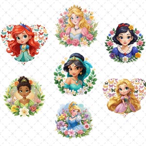 Princess Png, Princess Bundle Design, Colorful Floral Princess Clipart, Cartoon Princess Art, Fun Princess Characters, Instant Download