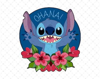 Stitch Ohana Png Svg, Instant Download, Floral Hawaiian Character, Shirt Cricut Design