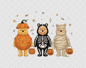 Winnie the Pooh Halloween Png, Digital Download, Skeleton Mummy Pumpkin Costume, Shirt Sticker File