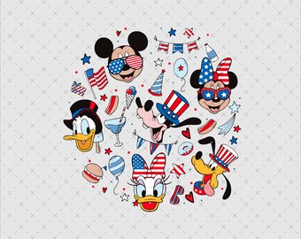 Patriotic Mouse Friends, 4th of July PNG SVG (Digital File)