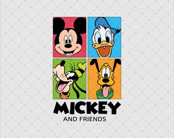Retro Mickey and Friends PNG, Sublimation Design (Digital Download)