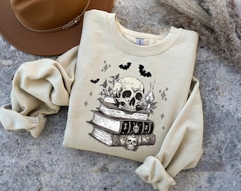 Books Skull Shirt,  Dark Romance Sweatshirt, Book Lover Skeleton Shirt, Skull Book Hoodie, Halloween gift for Teacher, Librarian Gift s31