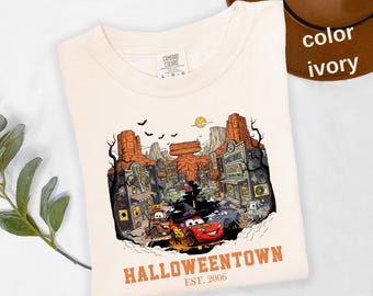 Comfort Colors® Disney Cars Halloweentown Shirt, Halloween Radiator Springs Shirt, Lightning McQueen & Tow Mater Tee, Fall Family Trip, a183