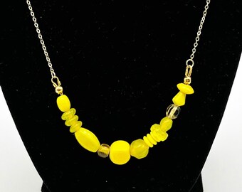 Playful and Modern Butter Yellow Bead and Gold Chain Necklace