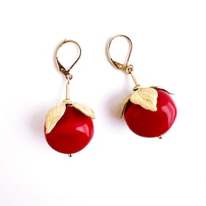 Red and Gold Dangle Earrings; Red Earrings; Cute Red Earrings; Red Drop Earrings; Handmade Jewelry