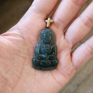 Certified blue Guan Yin natural jadeite pendant with adjustable rope necklace, buddha, goddess