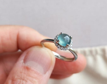 Icy blue natural jadeite adjustable silver ring