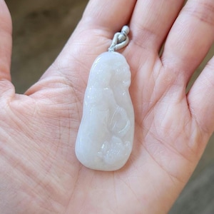 Certified white Guan Yin natural jadeite pendant with adjustable rope necklace, buddha, goddess