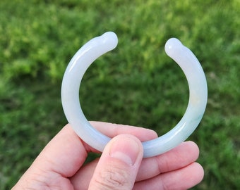 53mm White Jadeite Bangle Bracelet: Natural Burmese Cat Claw Design