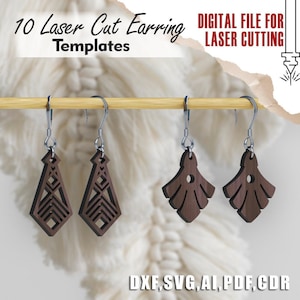 Boho Earring SVG Bundle - Laser Cut Jewelry Templates and Design, Geometric Glowforge Wood Earring Digital Files, Ai, Dxf, Cdr, Pdf