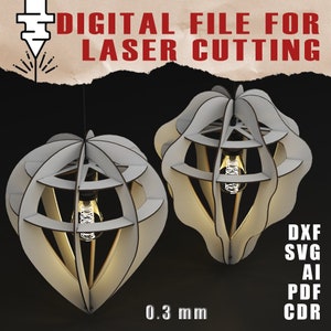 Laser Cutting Lamp 2-piece design, Pendant Designs, Pendant Lamp Set, Lampshade,  svg Glowforge wood , Cricut lamp shade svg laser file