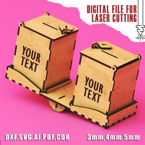Wooden Piggy Bank SVG - Laser Cut File for Money Box and Gift Box, Coin Bank Project: Cash Opener Box and Savings Box