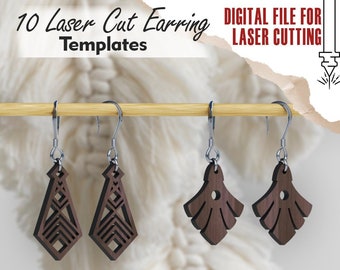 Boho Earring SVG Bundle - Laser Cut Jewelry Templates and Design, Geometric Glowforge Wood Earring Digital Files, Ai, Dxf, Cdr, Pdf