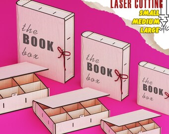 Unique Laser Cut Book Box SVG Files for Elegant Keepsakes and Storage, Laser-Cut Wooden Book Box: Stash and Memory Box Design with Lightburn