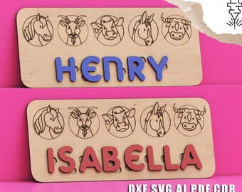 Interactive Learning Fun: Alphabet and Name Puzzles in Laser-Ready SVG Files, Baby Alphabet and Children's CNC Puzzle with Glowforge Fun!