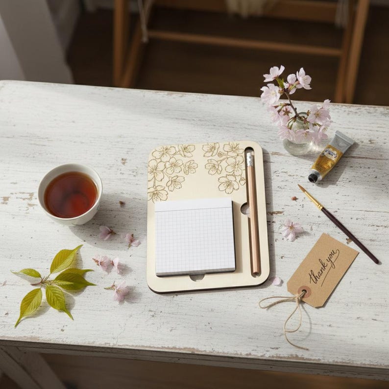 Personalized Floral Sticky Note & Pen Holder Laser Cut File, Desk ...