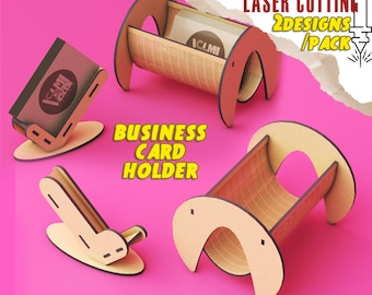 Business Card Display Bundle & Modern Laser-Cut Desk Organizer, Glowforge Card Holder and Stand with SVG, DXF, Ai File