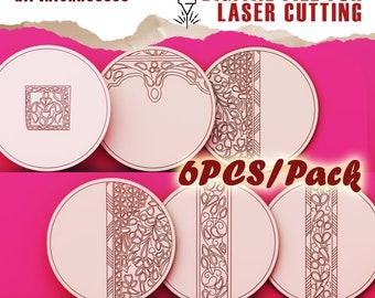 Laser Cut Coaster Set with Holder | Mandala SVG Coasters | Coffee & Tea Drinkware Coasters | Engraved Wood Coasters | Round Coaster Bundle