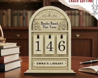 Custom Books Read This Year Sign SVG | Reading Tracker Laser Cut File | Vintage Wooden Bookshelf  Bookish Decor Lover Tracker, Reader Gift
