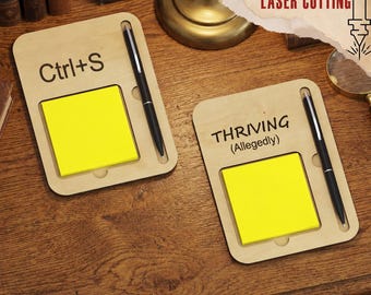 Hölzerner Haftnotizhalter, lustiger Schreibtisch-Memoblock & Stiftorganisator, Post-it-Ständer, einzigartiges Bürodekorgeschenk für Mitarbeiter, minimalistisches Accessoire